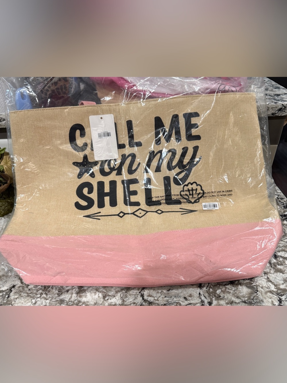 Natural and Pink 'Call Me On My Shell' Tote Bag